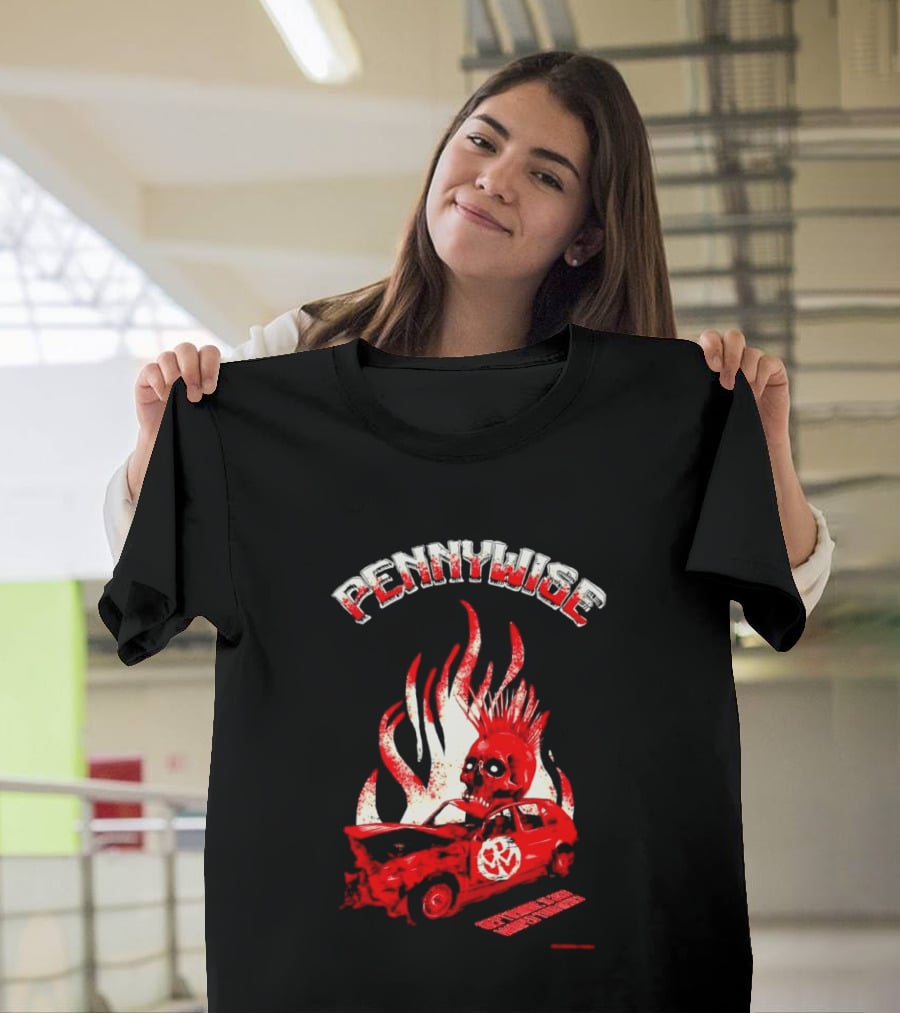 Pennywise Punk Rock Skull Flames Car Warped Tour T-Shirt