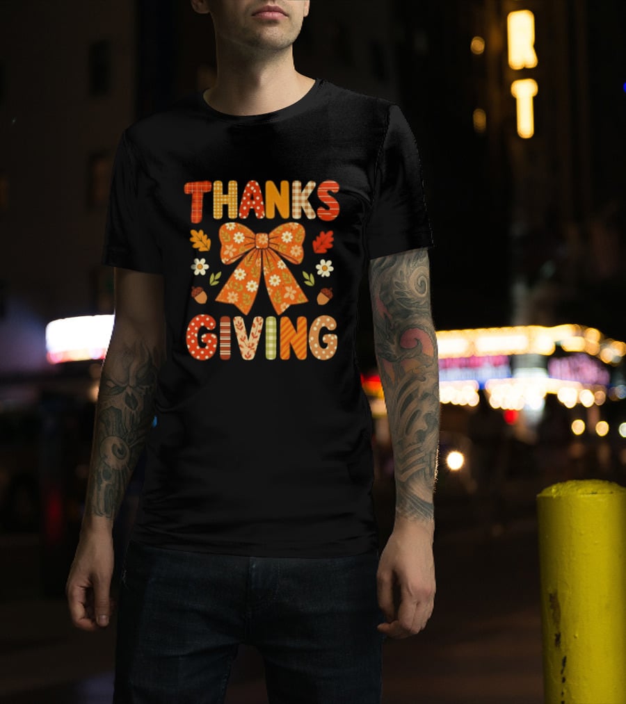 Thanksgiving Floral Bow With Autumn Acorns And Leaves T-Shirt