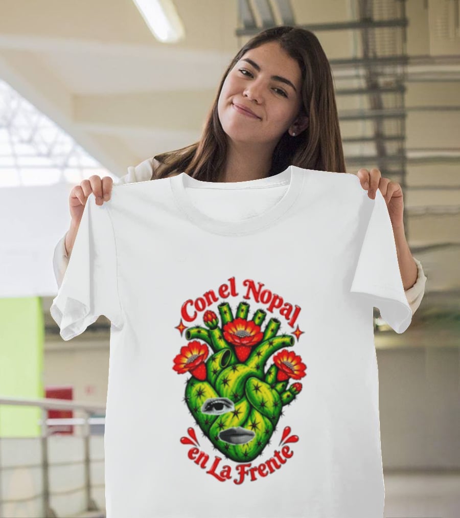 Con El Nopal En La Frente Mexican Culture Cactus Heart T-Shirt