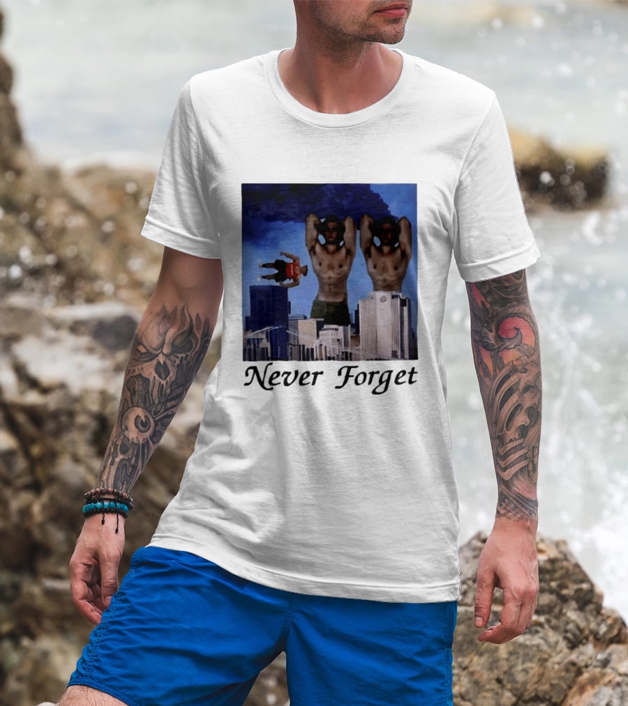 Never Forget 9 11 Internet Meme Edgy Humor Floating Character Twin Towers T-Shirt