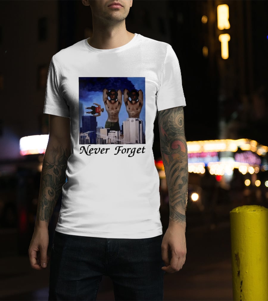 Never Forget 9 11 Internet Meme Edgy Humor Floating Character Twin Towers T-Shirt