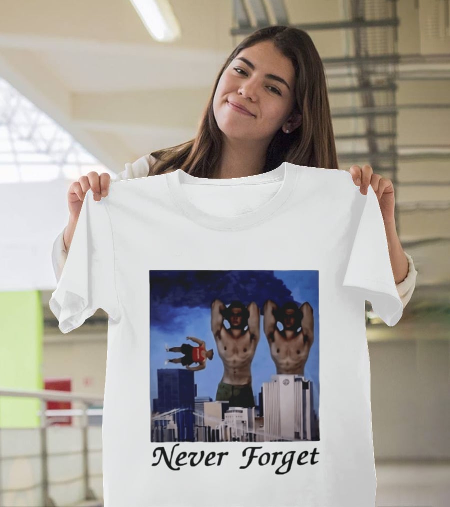 Never Forget 9 11 Internet Meme Edgy Humor Floating Character Twin Towers T-Shirt