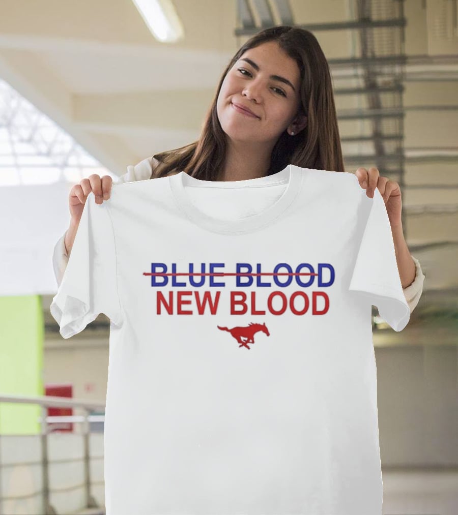 Ricky Shanklin Wearing SMU Mustangs Dallas 1911 No Blue Blood New Blood Two Sided T-Shirt