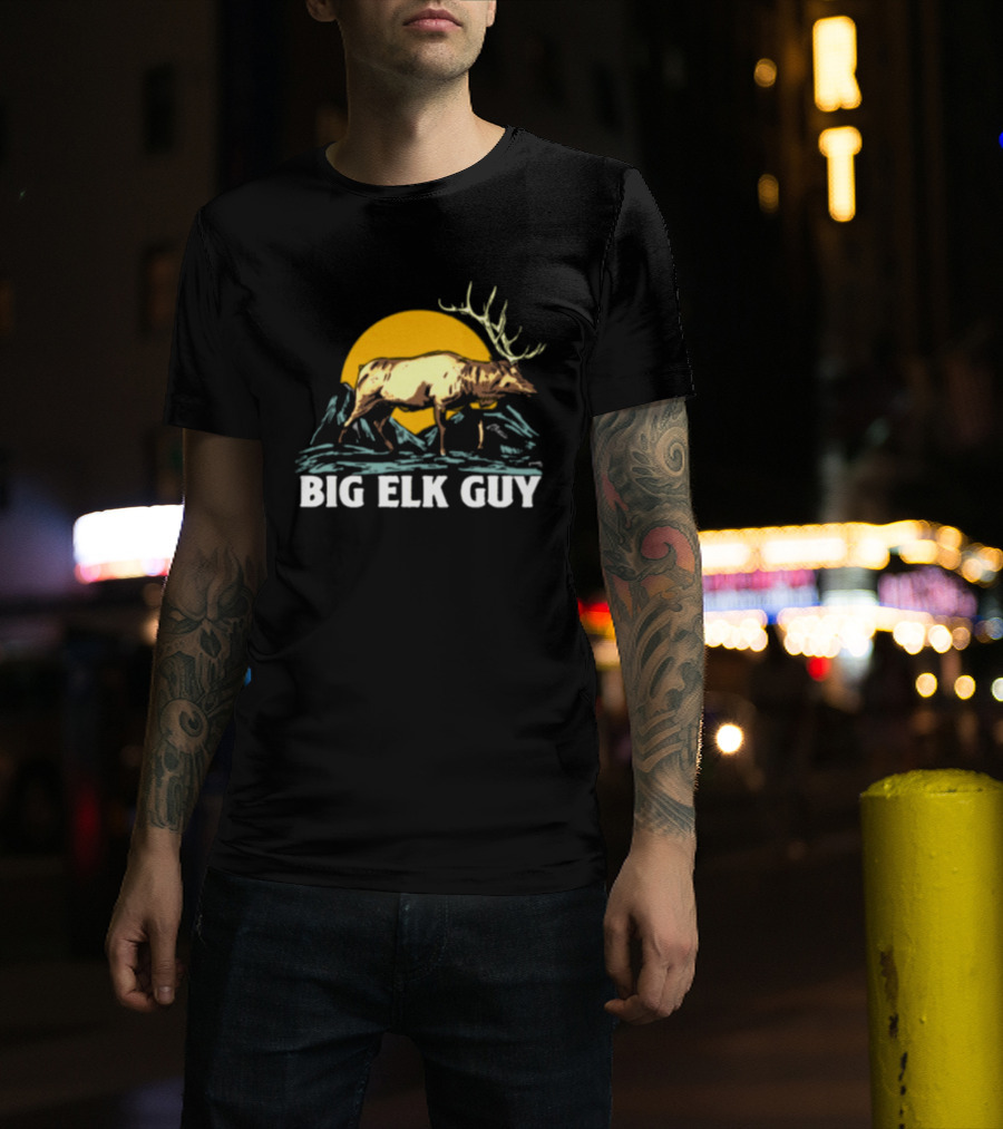 Big Hunting Guy Store Big Elk Guy Hunting Hat Elk Mountain Sun Scene T-Shirt