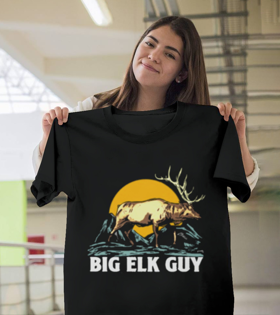 Big Hunting Guy Store Big Elk Guy Hunting Hat Elk Mountain Sun Scene T-Shirt