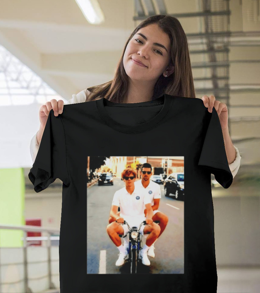 Jannik Sinner Novak Djokovic 2026 Motorcycle Ride Tennis Stars T-Shirt
