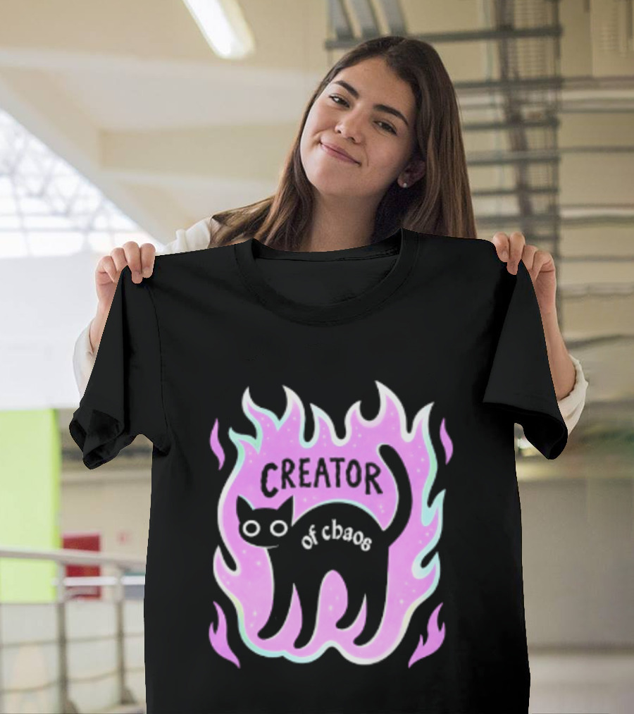 Creator Of Chaos Black Cat Witchy Purple Flame T-Shirt