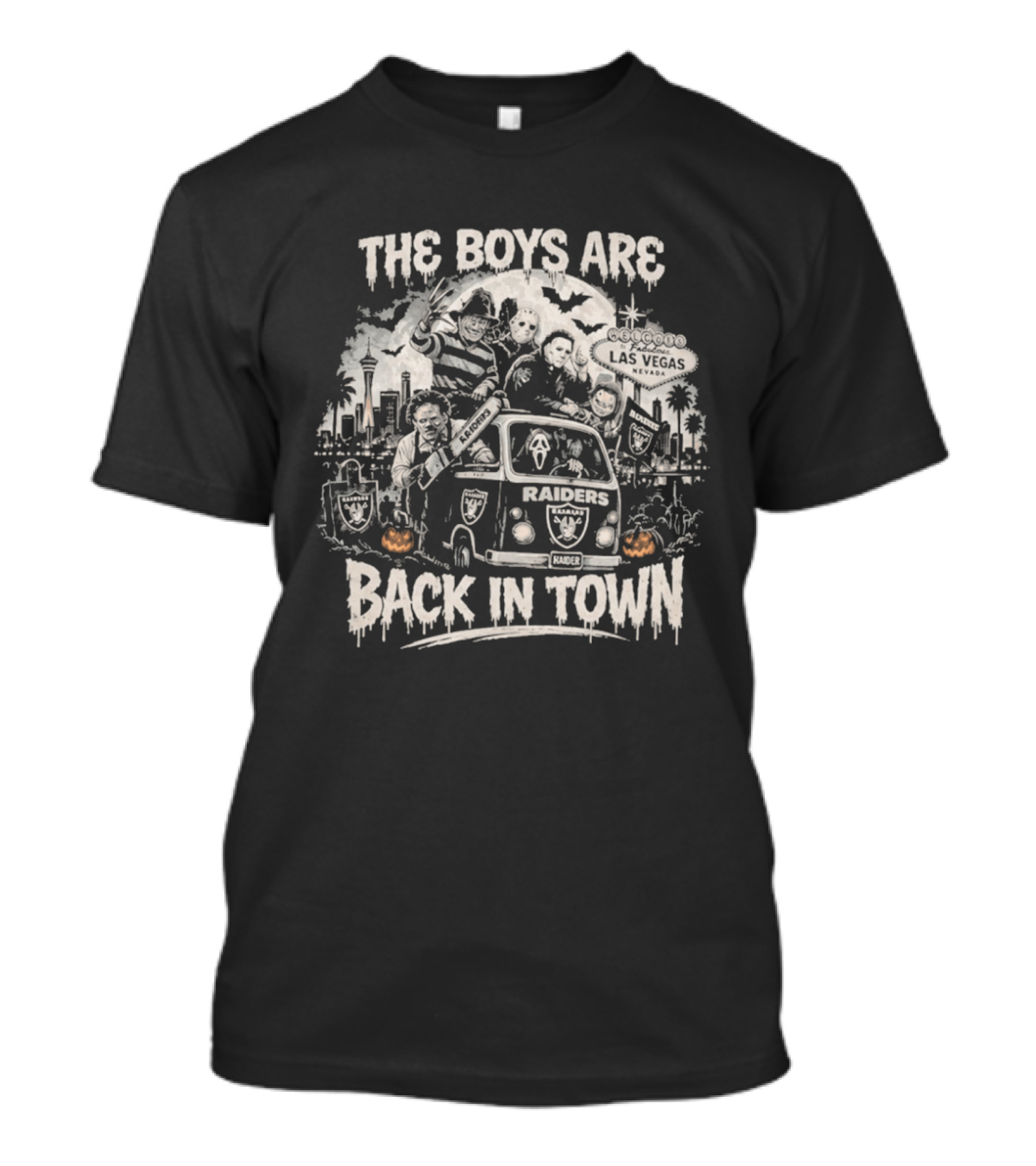 The Boys Are Back In Town Las Vegas Raiders Horror Characters Halloween Van T-Shirt