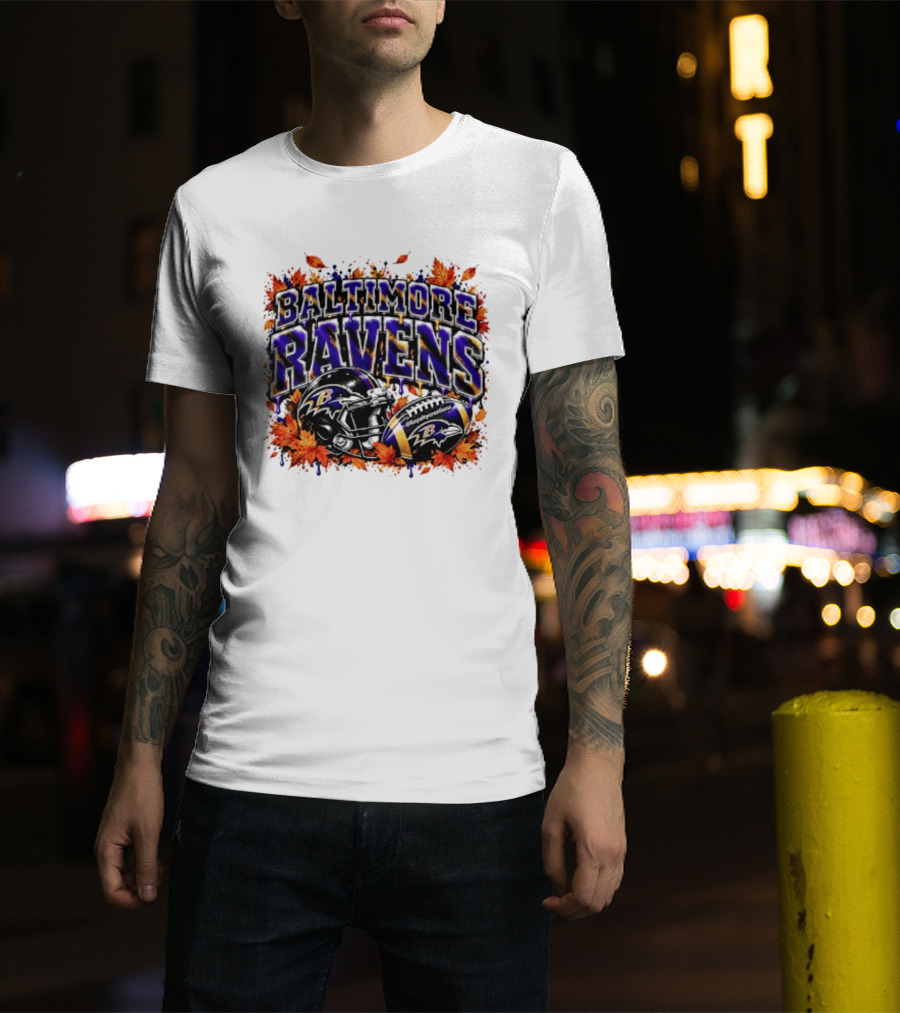 Baltimore Ravens Football Helmet Leaves Halloween 2026 T-Shirt