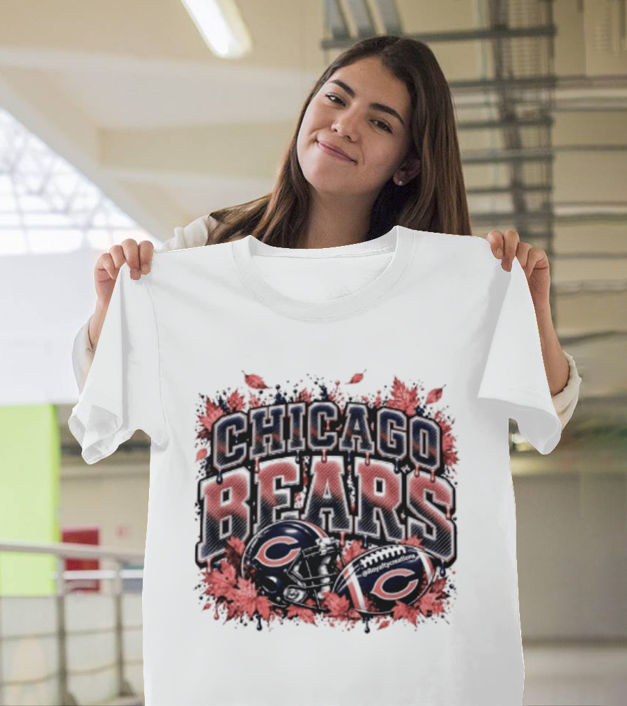 Chicago Bears Football Helmet Autumn Leaves Halloween 2026 T-Shirt
