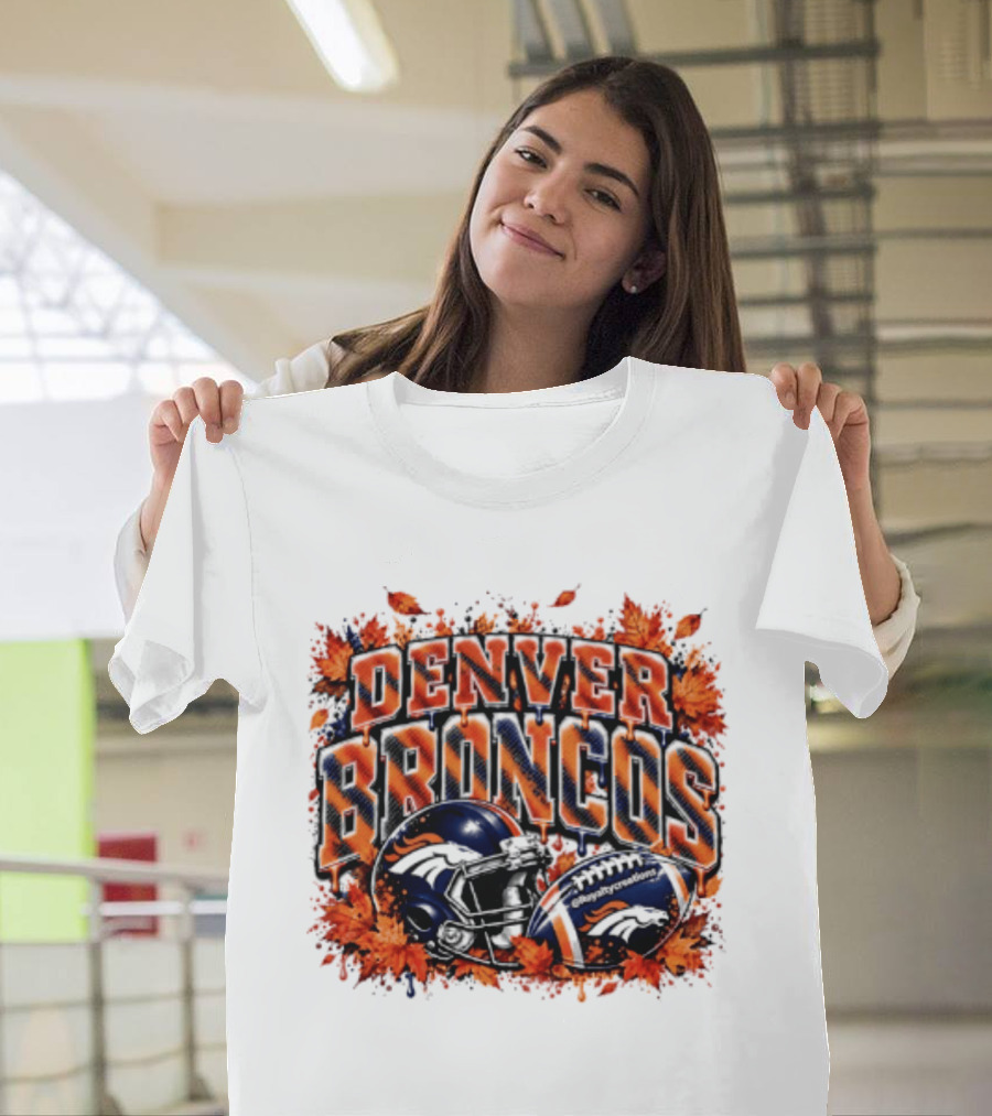 Denver Broncos Football Helmet Autumn Leaves Halloween 2026 T-Shirt