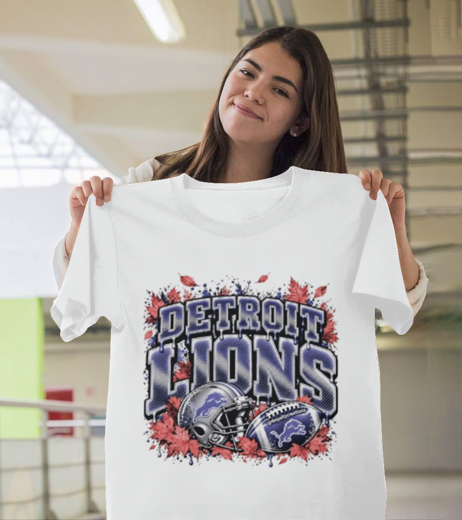 Detroit Lions Football Helmet Autumn Leaves Halloween 2026 T-Shirt