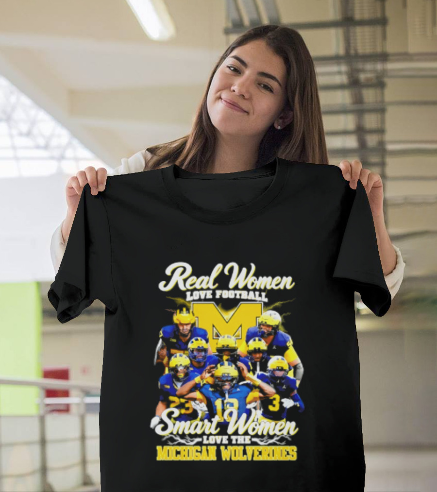 Real Women Love Football Smart Women Love Michigan Wolverines NCAA Football T-Shirt
