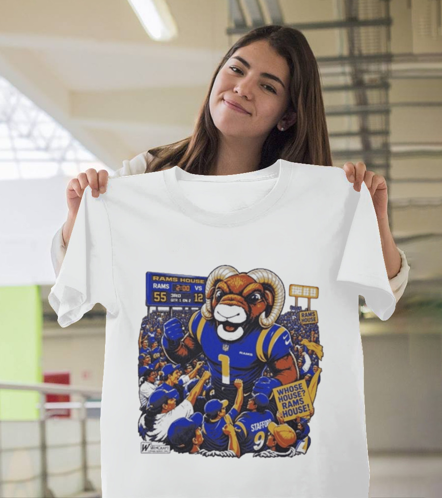 Rams House Rampage Cartoon Scoreboard Los Angeles Whose House T-Shirt