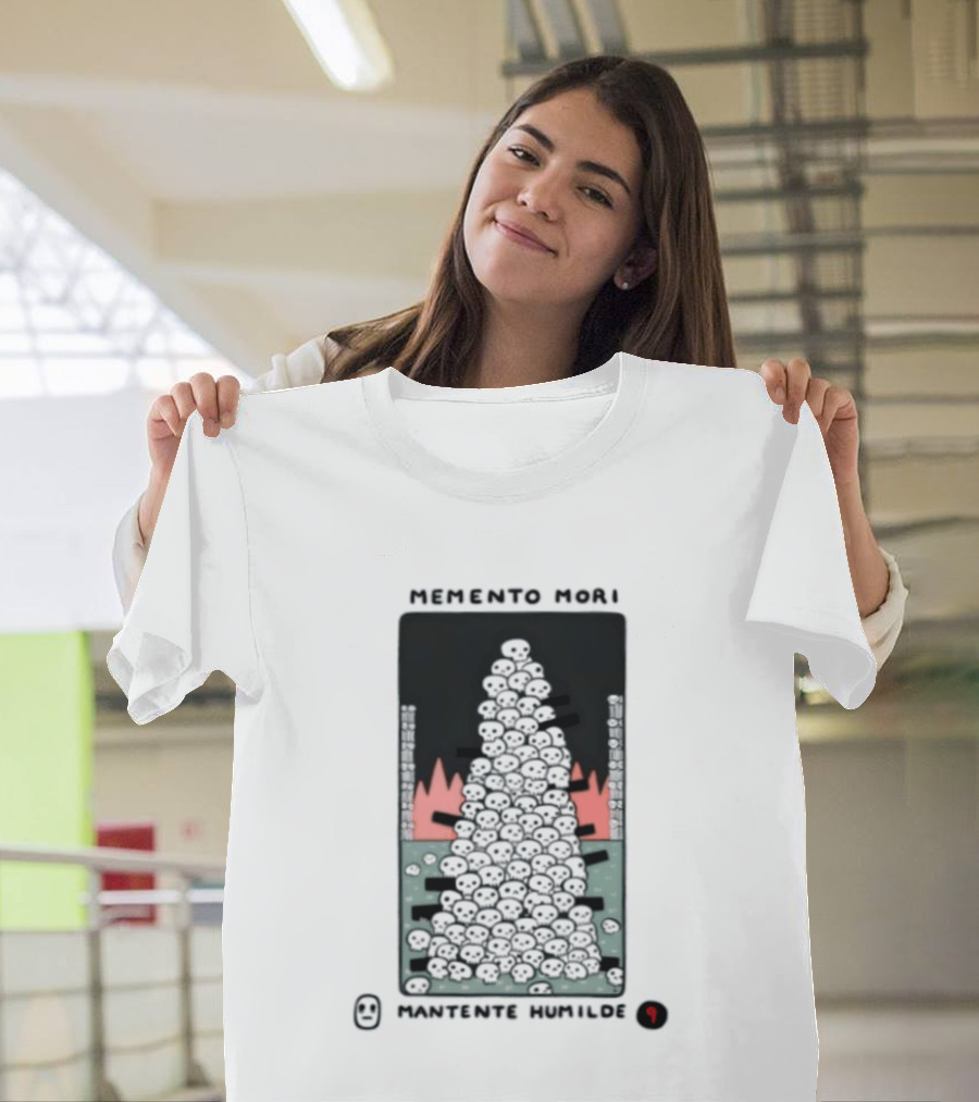 Memento Mori Mantente Humilde Stoicism Skull Pyramid Flames T-Shirt