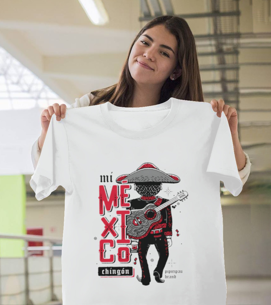 Mi Mexico Chingon Mexico Lindo Pipiripau Brand Traditional Charro Guitar T-Shirt