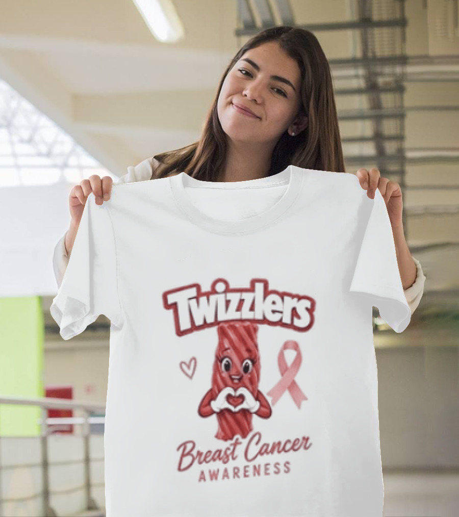Twizzlers Red Candy Heart Pink Ribbon Breast Cancer Awareness T-Shirt