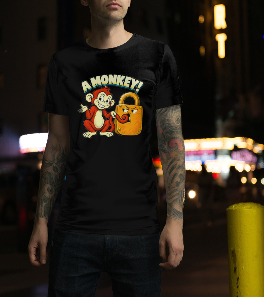 A Monkey And Padlock Playful Cartoon T-Shirt
