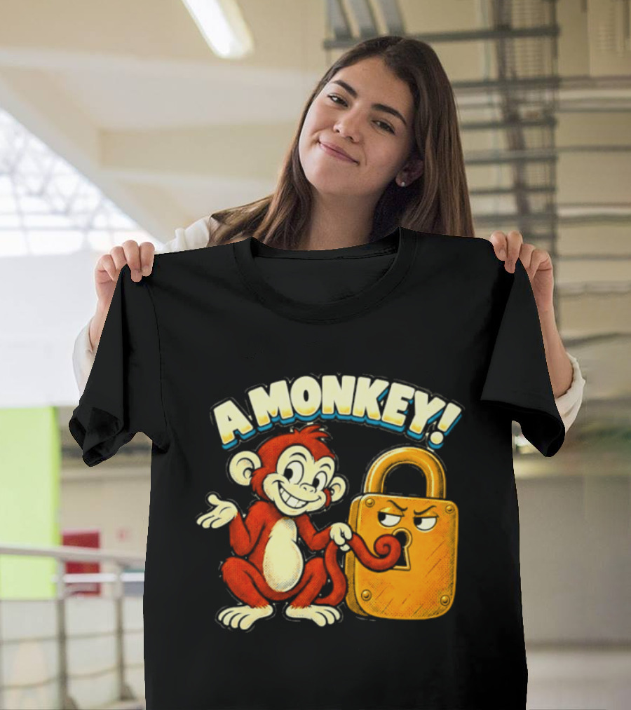 A Monkey And Padlock Playful Cartoon T-Shirt