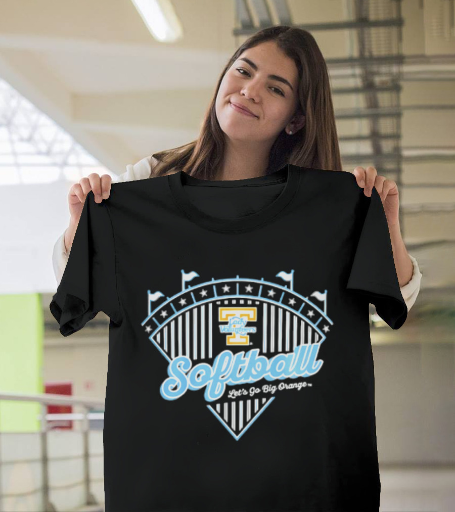Tennessee Lady Volunteers Softball Let's Go Big Orange Stadium Flags And Stars T-Shirt