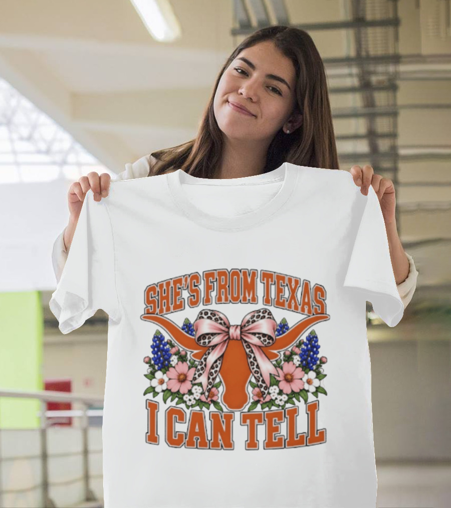 She's From Texas I Can Tell Longhorn Floral Bow T-Shirt