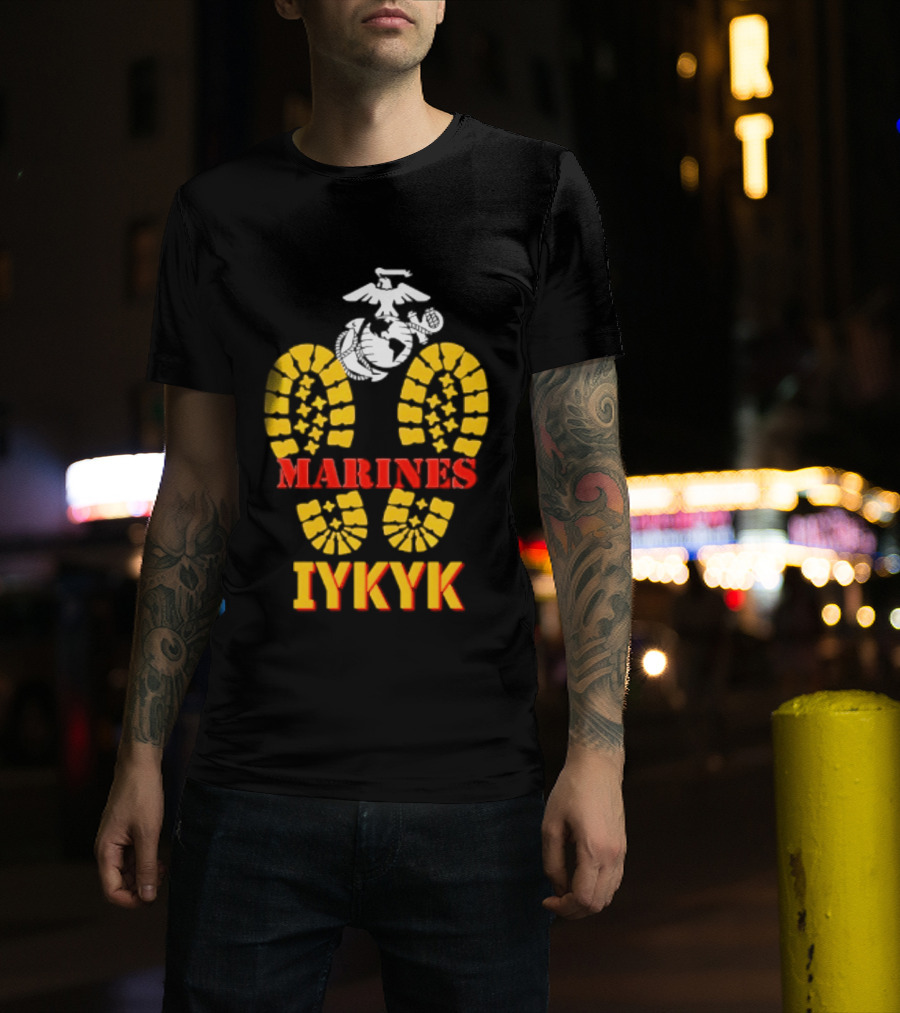 Marines IYKYK USMC Eagle Globe Anchor Boot Print T-Shirt