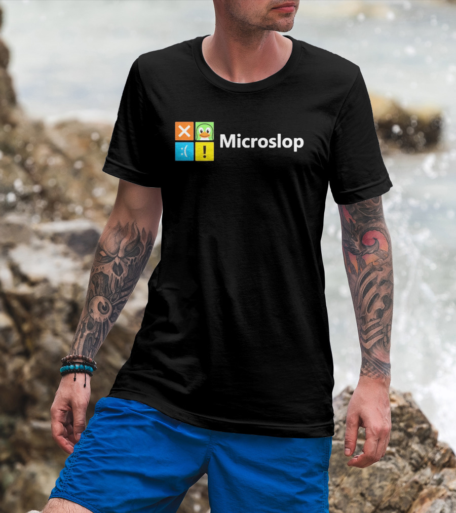 Microslop Parody Tech Developer Icons Linux Microsoft Windows T-Shirt