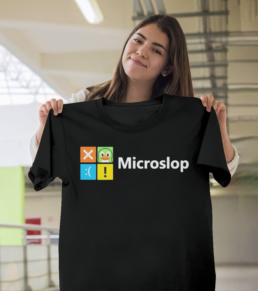 Microslop Parody Tech Developer Icons Linux Microsoft Windows T-Shirt