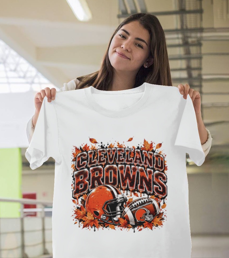 Cleveland Browns Football Helmet Autumn Leaves Halloween 2026 T-Shirt