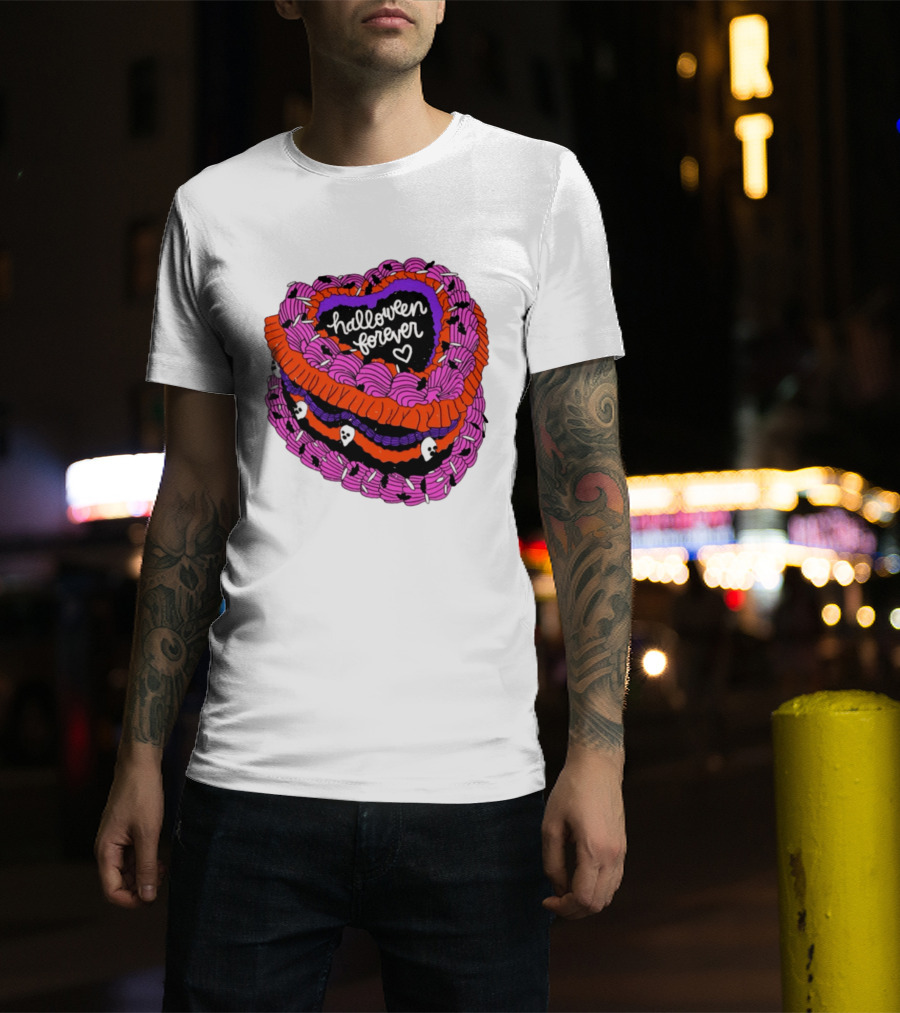 Halloween Forever Heart Cake Spooky Goth Aesthetic Skeleton Decor T-Shirt