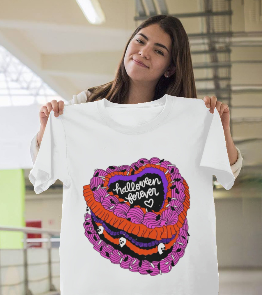 Halloween Forever Heart Cake Spooky Goth Aesthetic Skeleton Decor T-Shirt