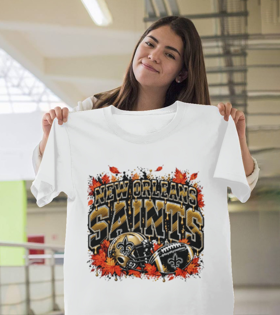 New Orleans Saints Football Helmet Autumn Leaves Halloween 2026 T-Shirt