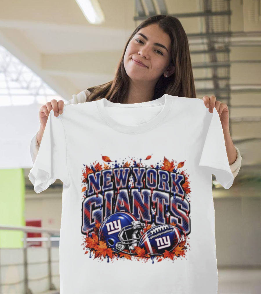 New York Giants Football Helmet Autumn Leaves Halloween 2026 T-Shirt