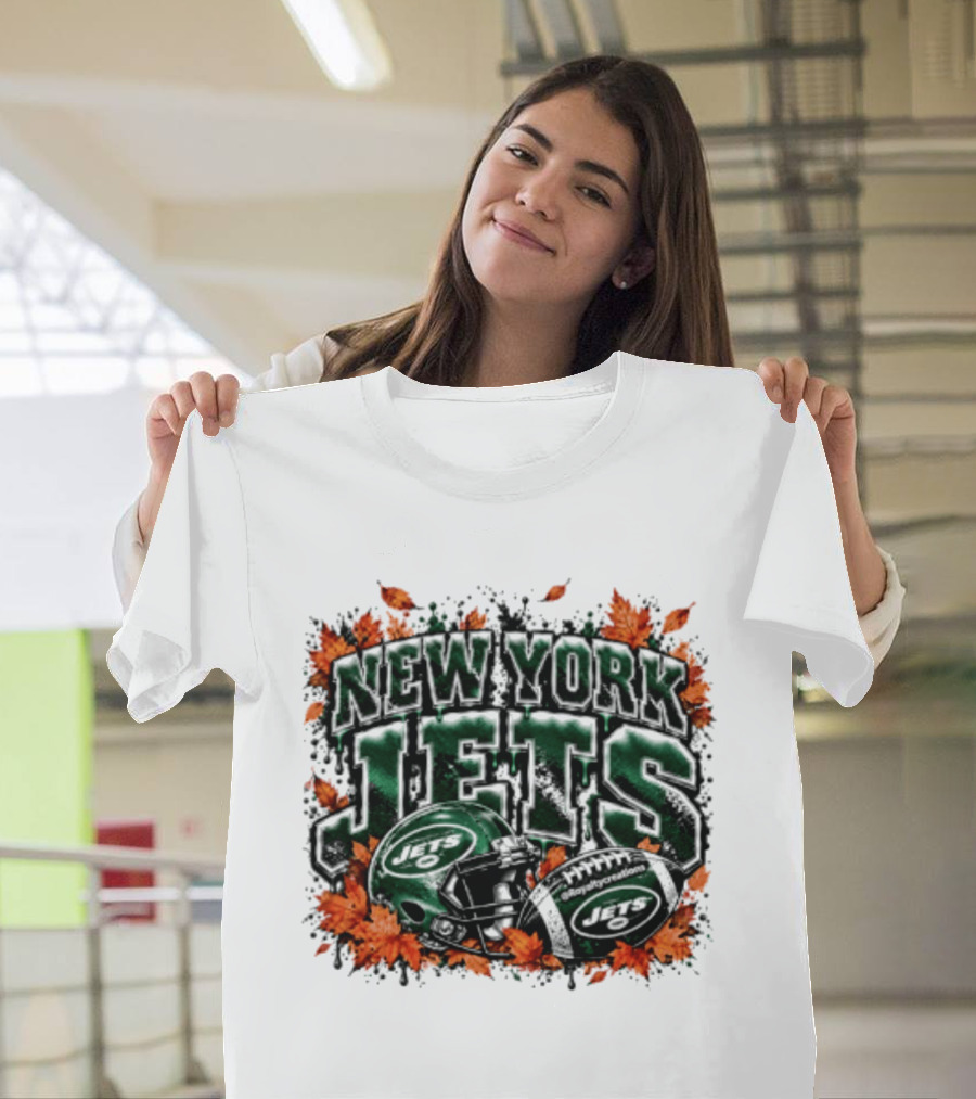 New York Jets Football Helmet Autumn Leaves Halloween 2026 T-Shirt