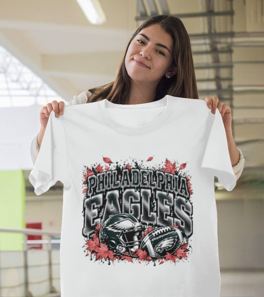 Philadelphia Eagles Football Helmet Autumn Leaves Halloween 2026 T-Shirt
