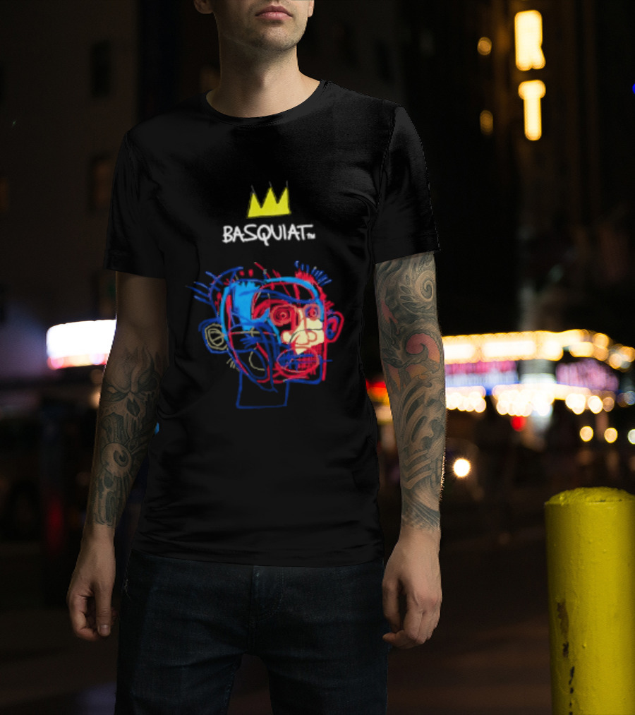 Basquiat Crown Street Face Art With Yellow Crown T-Shirt