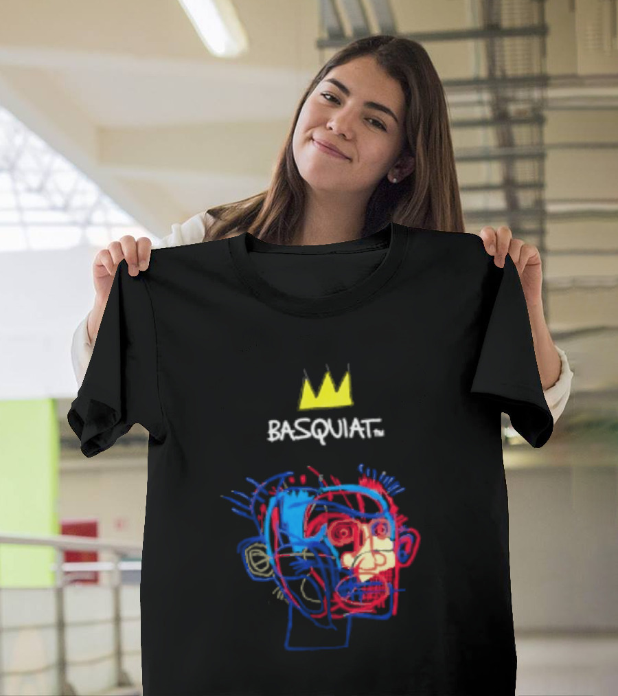Basquiat Crown Street Face Art With Yellow Crown T-Shirt