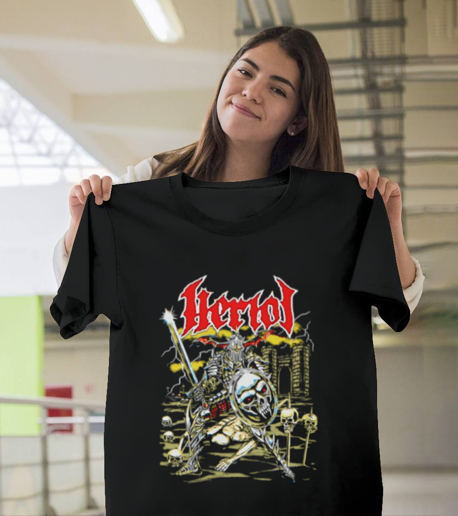 Herol Fantasy Knight Skull Shield Sword Adventure T-Shirt