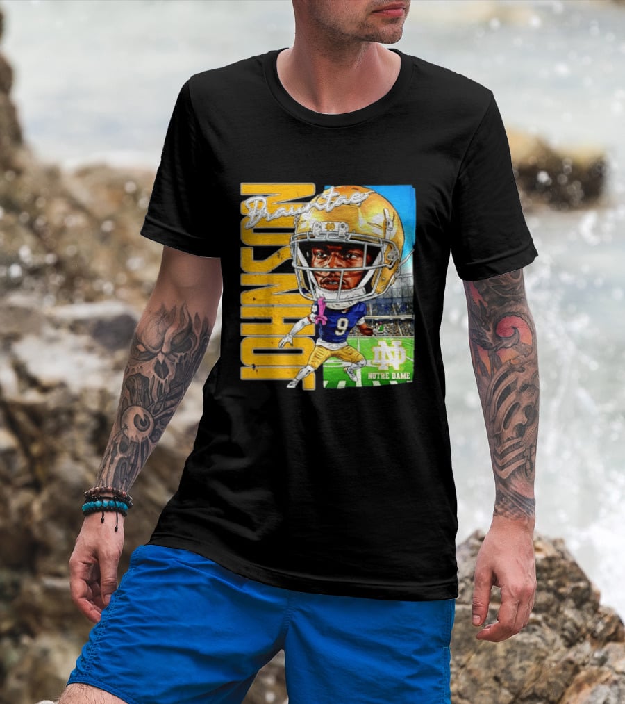 Notre Dame NCAA Football Brauntae Johnson 9 Caricature T-Shirt