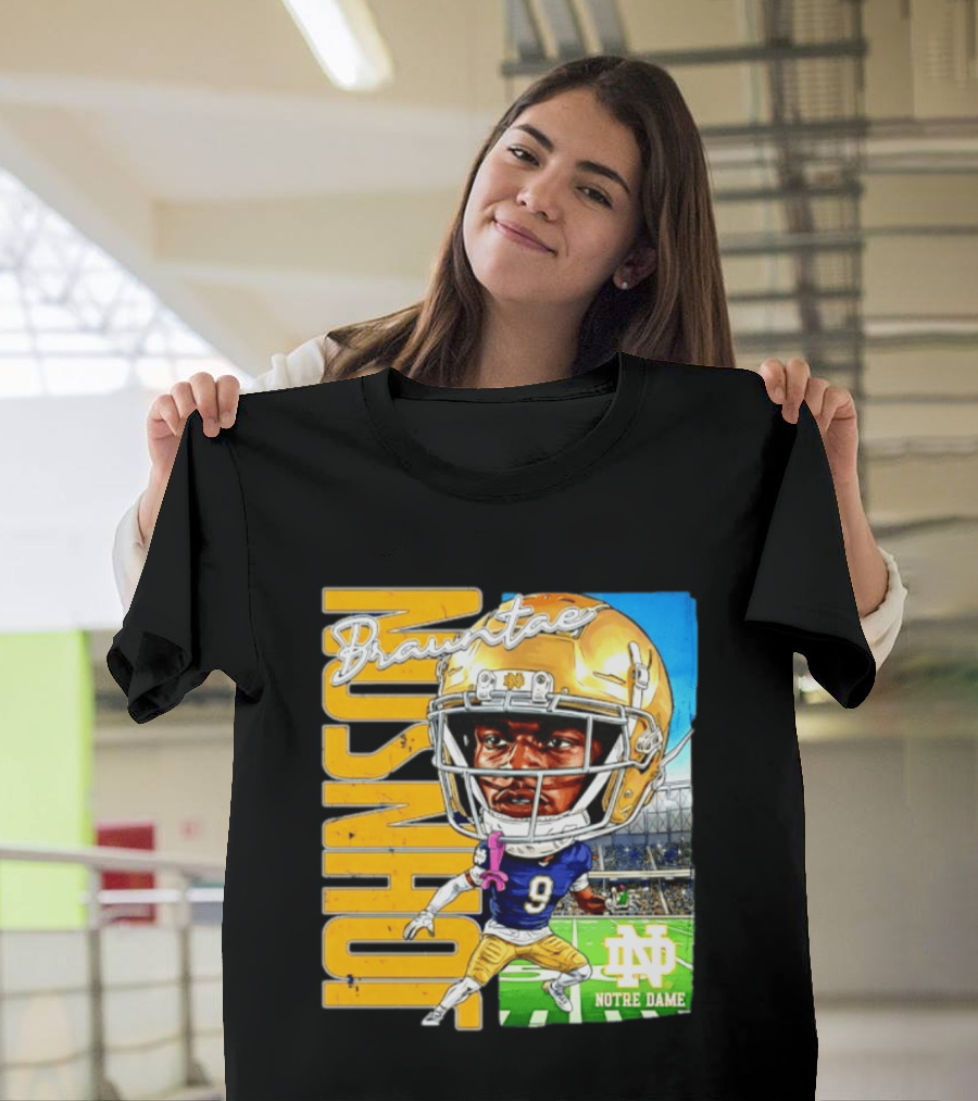 Notre Dame NCAA Football Brauntae Johnson 9 Caricature T-Shirt