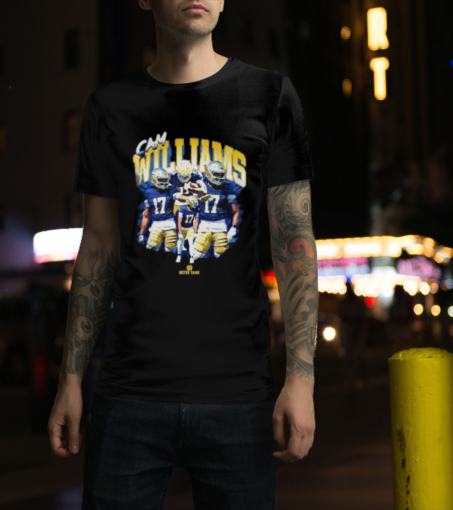 Cam Williams 17 Notre Dame NCAA Football Player Multiple Action Poses T-Shirt