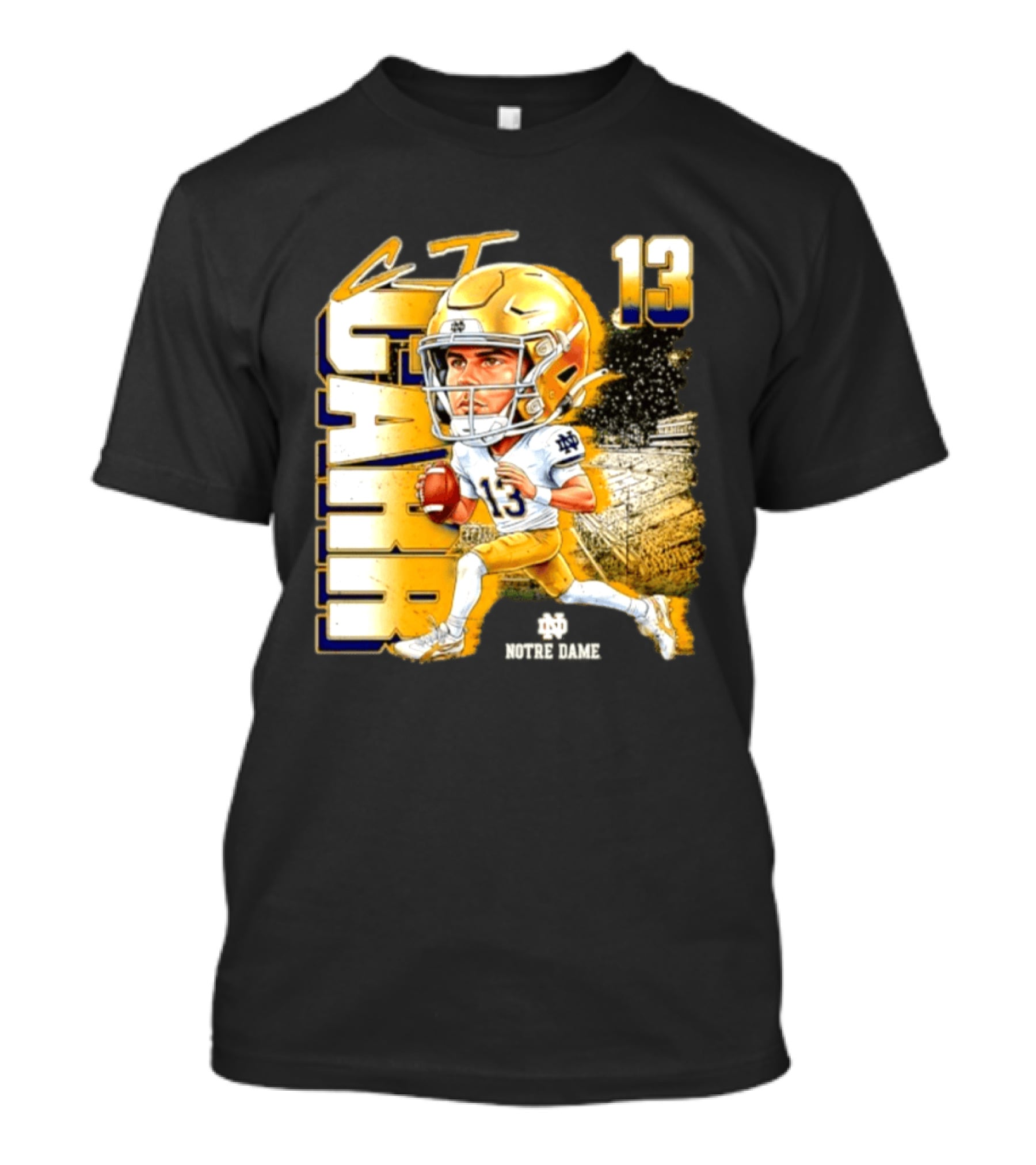 CJ Carr 13 Notre Dame Fighting Irish Football Player Caricature T-Shirt