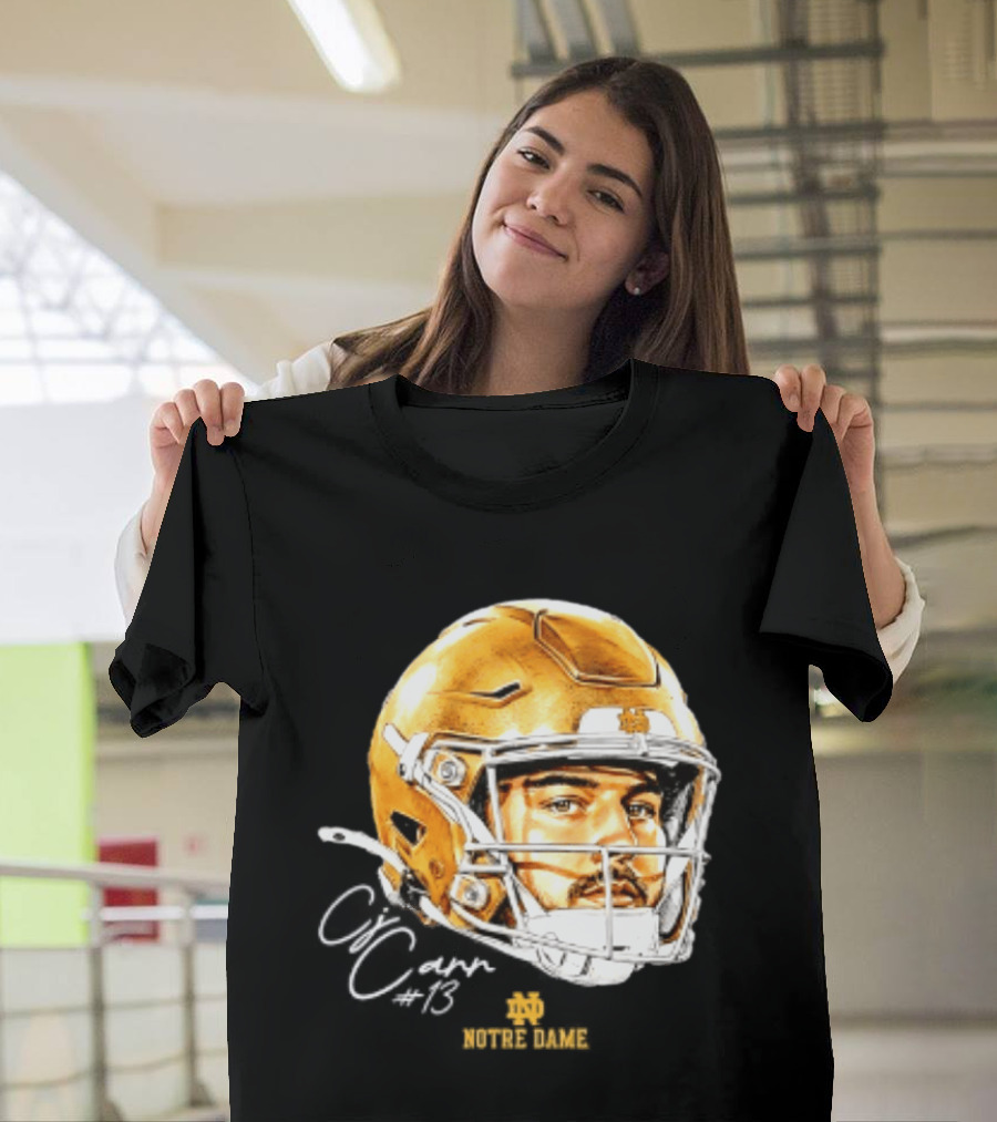 Notre Dame Football CJ Carr 13 NCAA Swag Helmet T-Shirt