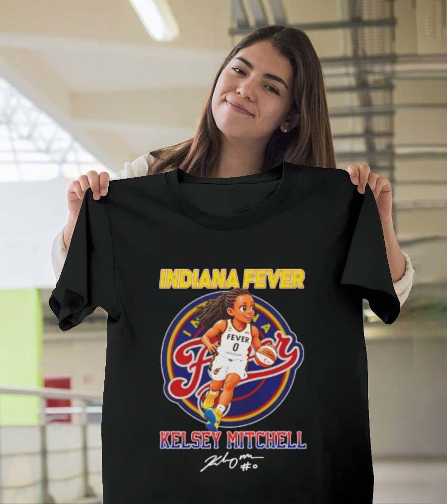 Indiana Fever Kelsey Mitchell Cartoon Basketball Player Signature T-Shirt