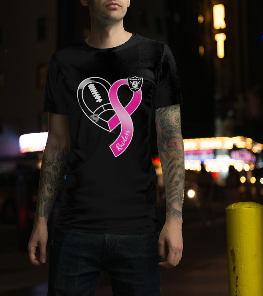 Las Vegas Raiders Breast Cancer Awareness Heart And Ribbon 2026 T-Shirt