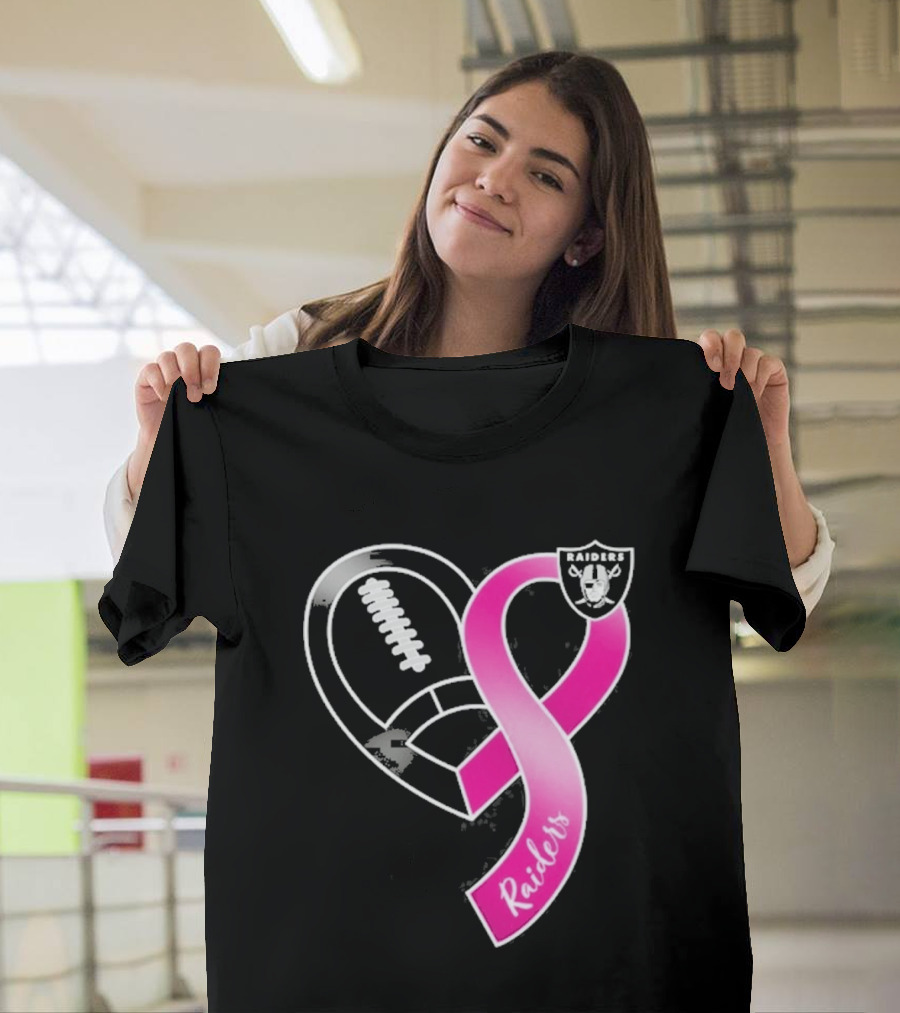 Las Vegas Raiders Breast Cancer Awareness Heart And Ribbon 2026 T-Shirt