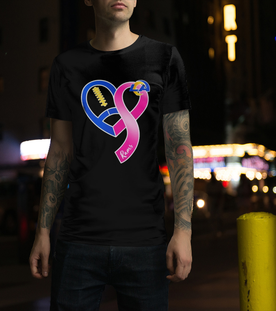 Los Angeles Rams Breast Cancer Awareness LA Ribbon Heart 2026 T-Shirt
