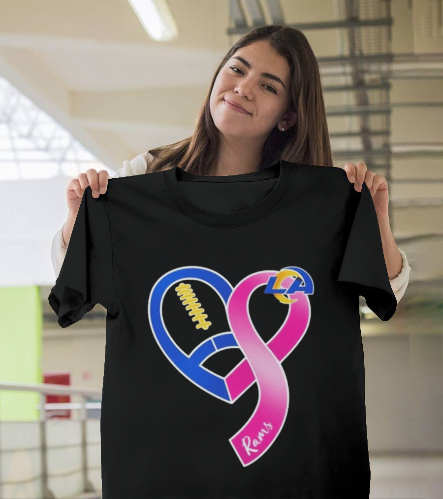Los Angeles Rams Breast Cancer Awareness LA Ribbon Heart 2026 T-Shirt