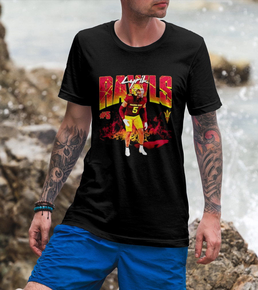 Lyrik Rawls #5 Arizona State Football Player Graphic With Sun Devils T-Shirt