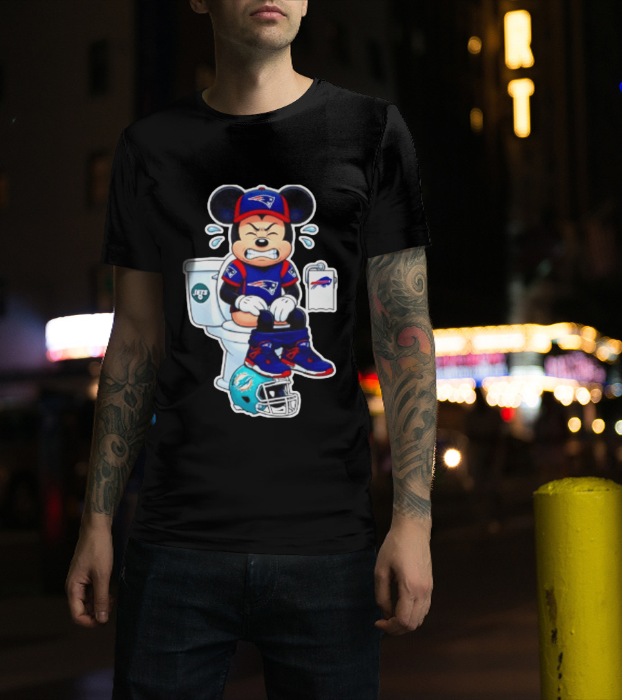 Mickey Patriots Jets Bills Dolphins Toilet Humor Football T-Shirt
